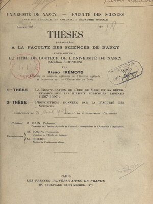 cover image of La restauration de l'ère de Meiji et sa répercussion sur les milieux agricoles japonais (1867-1930)